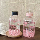 Kawaii Water Bottle Aesthetic Tumbler For Ice Coffee Juice Tea Cute Bowknot Plastic Cups With Straw Lid Portable Drinking Bottle