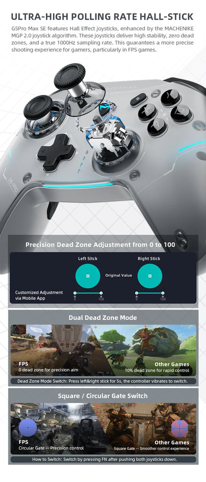 MACHENIKE G5Pro Max SE Gaming Controller With Charging Dock Optional Hall Effect Joysticks Triggers RGB Light Wireless Gamepad