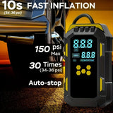 Heavy-Duty Car Jump Starter with 150PSI Air Compressor - Overload-Protected Emergency Power Bank, Suitable for Cars, SUVs