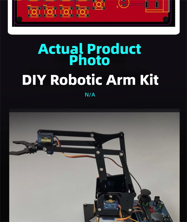 DIY Black Robotic Arm Construction Kit - Learn Welding, Basic Electronics, Circuit Design & Control, Perfect for STEM Projects, Maker Education, Beginners Tech Gift