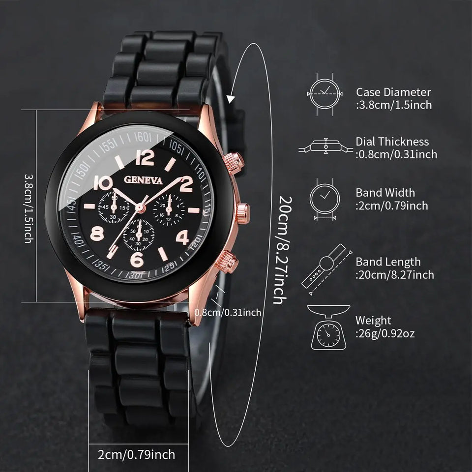 5/6PCS Women's Watch Casual Silicone Band Quartz Watches Butterfly Jewelry Set(Without Box)