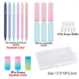 Cute Mechanical Pencil Set 6 Pastel Mechanical Pencils 0.5 0.7mm 120 HB Leads 3 Erasers 9 Eraser Refills Aesthetic School Supply