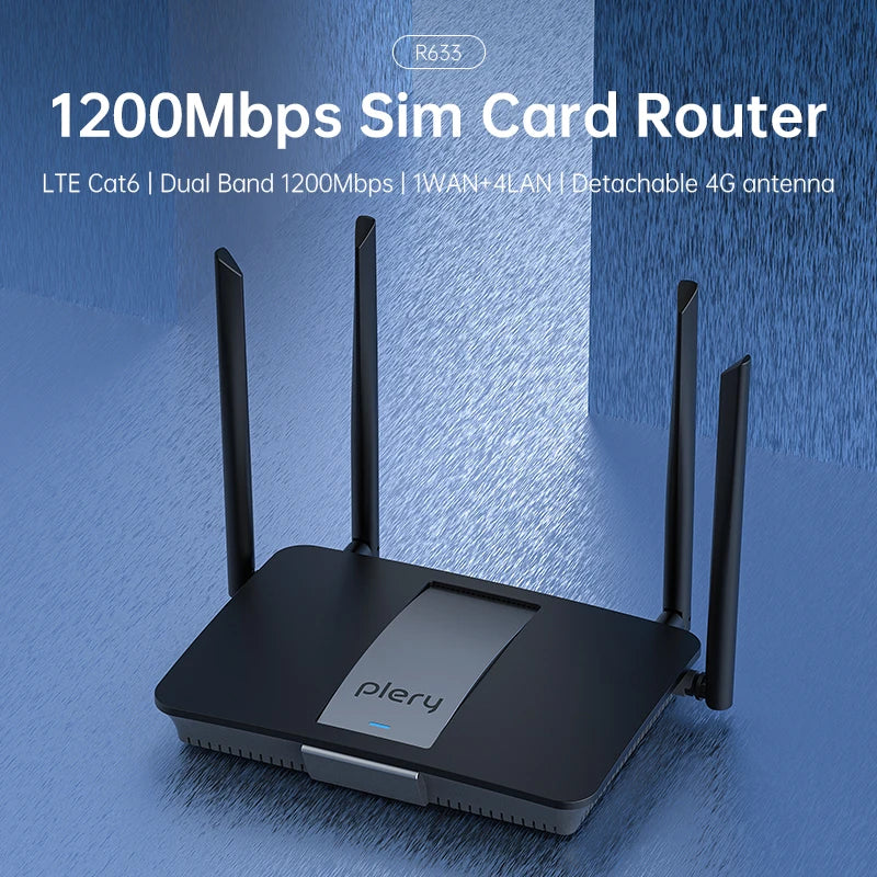 Plery WIFI6 1200Mbps 4G LTE Router 2.4G/5.8G WiFi Router 2*LAN Ports 4G Router Nano SIM Card WPA3 router 5 g sim DC/Type-C Power