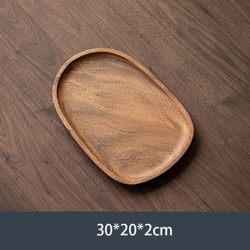 Retro Walnut Tea Tray Wooden Round Serving Platter Tray Leaf Storage Wooden Tea Tray Plate Tea