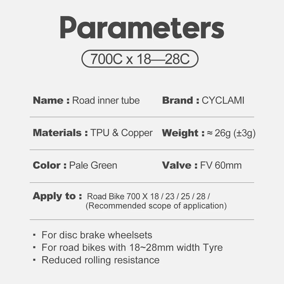 2pcs CYCLAMI 38g Ultralight Bike Inner Tube 700 X18 23 25 28 Road Bicycle TPU Material Tire 60mm Length French Valve Super Light