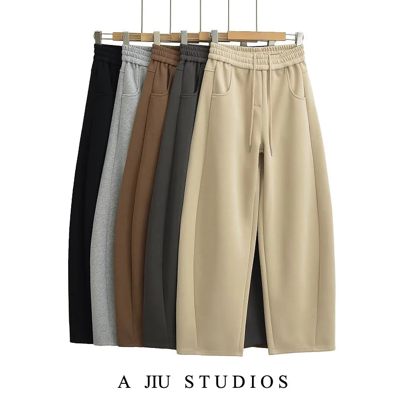 Street Sle High Waist Wide Leg Sport Pants Women's Casual Loose Straight Leg Trousers Coffee Color Trendy Spring Autumn