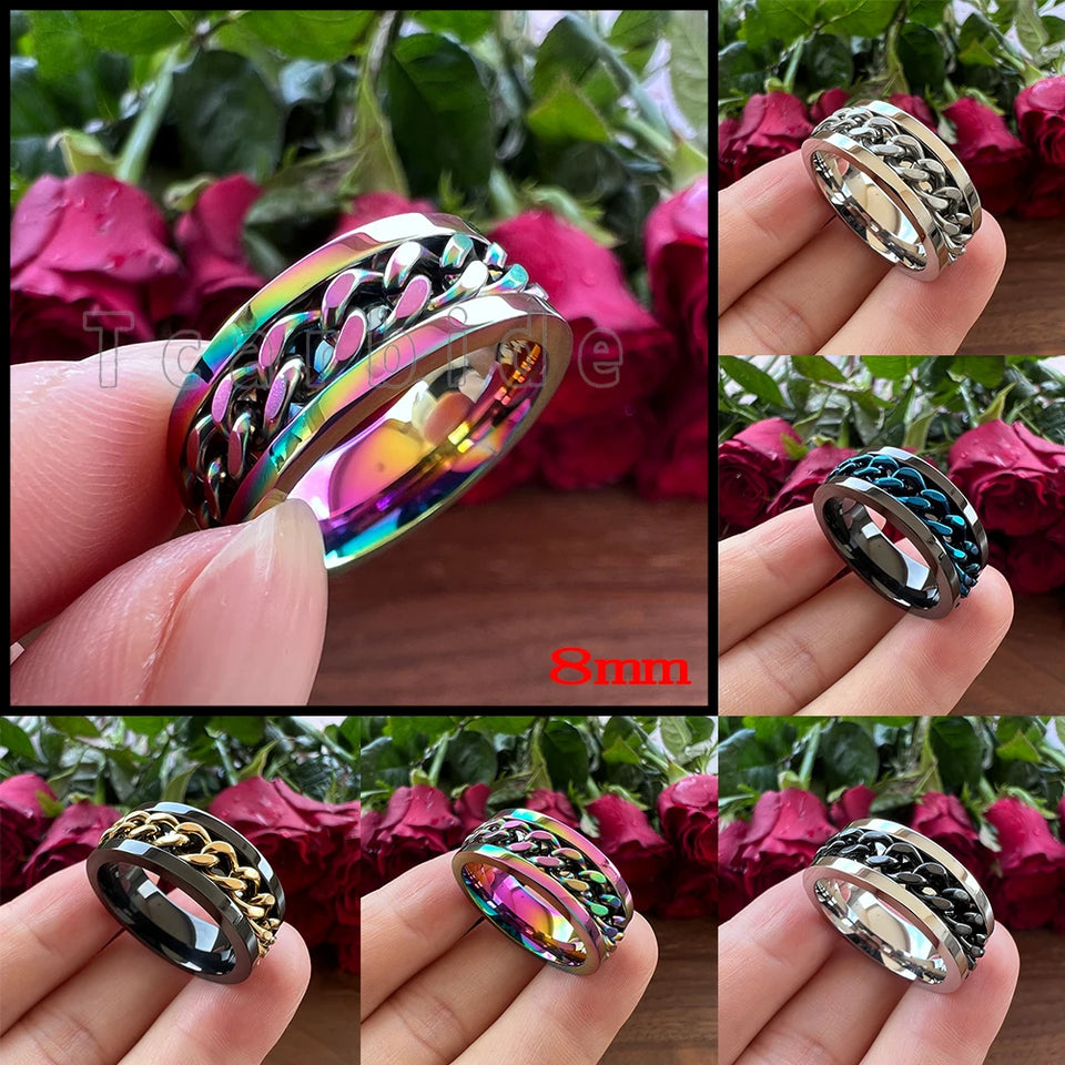 Dropshipping 8mm New Arrivals Men Women Stainless Steel Rotate Chain Ring Stepped Grooved Brushed Festival Fashion Gift Jewelry