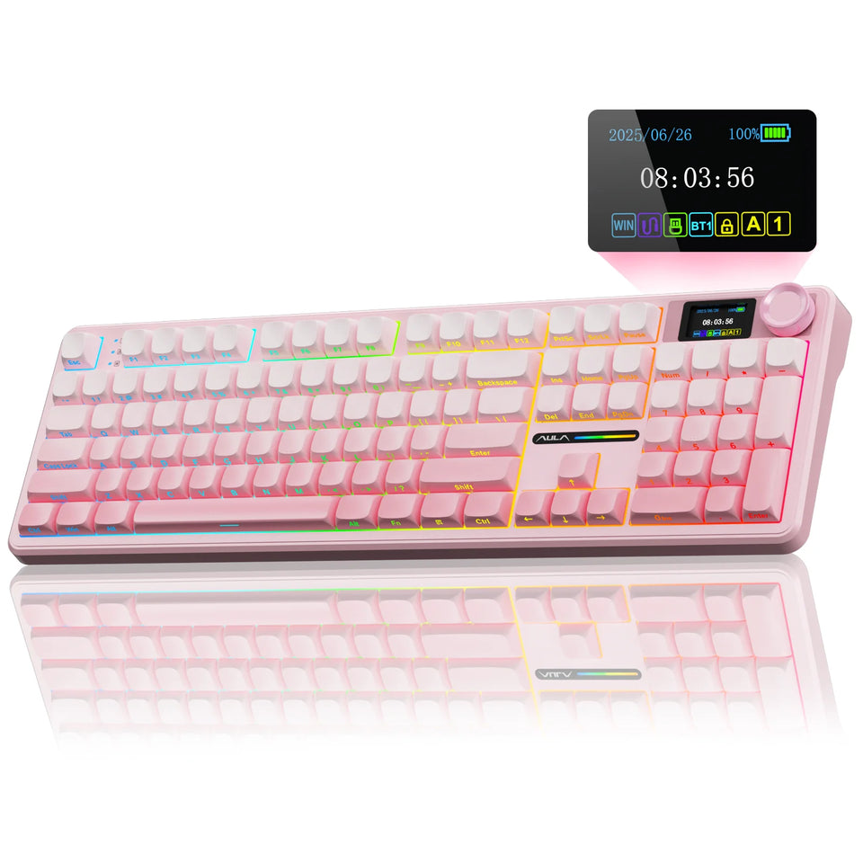 AULA F108 pro Wireless Bluetooth Keyboard Macro Gaming keyboard Gasket Hot-swap Full Size Keyboard with TFT Smart Display