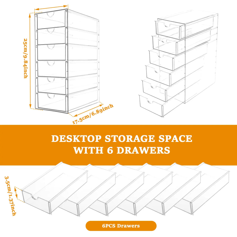 5/6 Tier Acrylic Drawer Organizer Clear Desk Organizer Drawers Stackable Makeup Hair Accessories Organizer Cosmetic Jewelry Pen