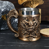 600ML Medieval Valhalla Viking Stainless Steel Nordic Viking Barrel Dragon Boat Warrior Horn Skull Beer Mug Beer Coffee Cup