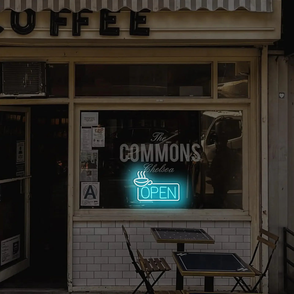 Coffee Open Neon Sign For Wall Decor Studio Room Led Lights, Open Decor Neon Signs Aesthetic Operated Light For Door Decorations