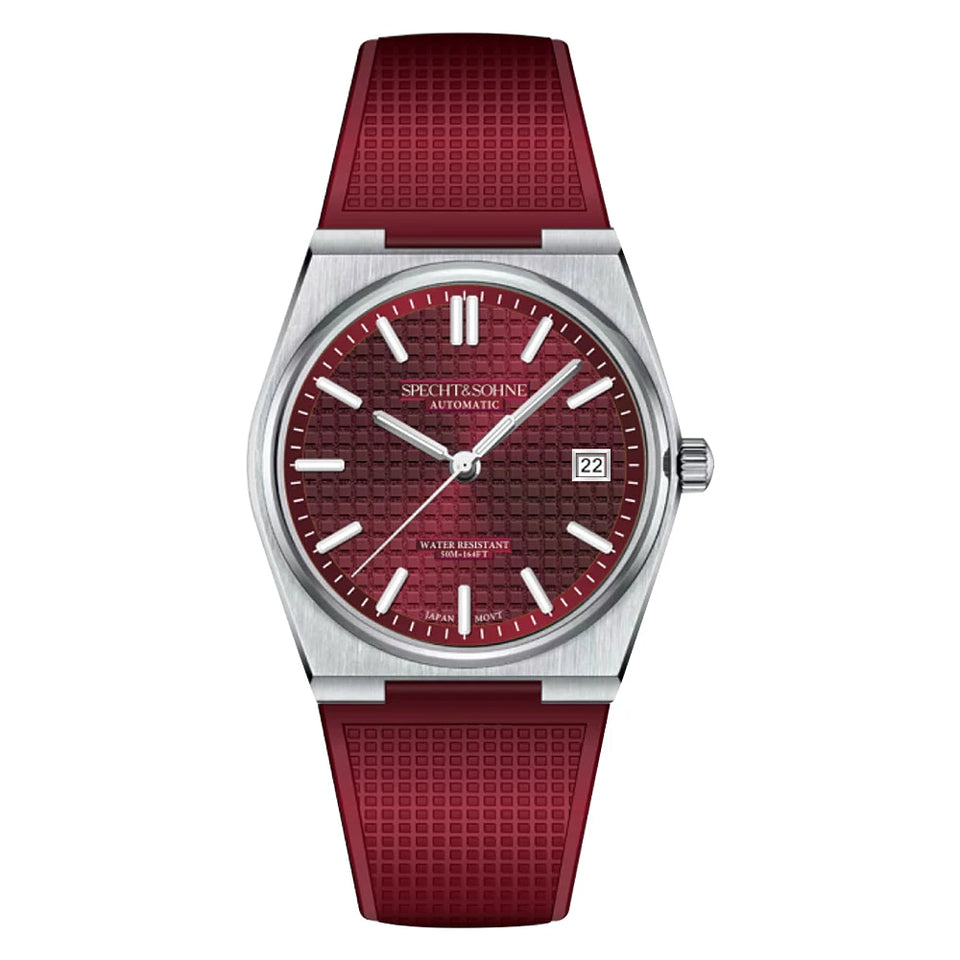 New Specht&Sohne Wine Red Men's Mechanical Wristwatch Miyota Automatic Watches Sapphire Crystal 37MM Stainless Steel Waterproof