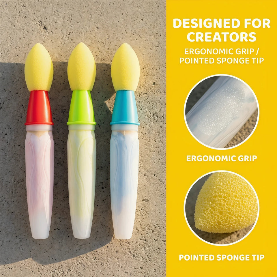3Pcs Soft Sponge Paint Brushes, Round Applicators for Acrylic Watercolor Oil, DIY Art Supplies for Beginners