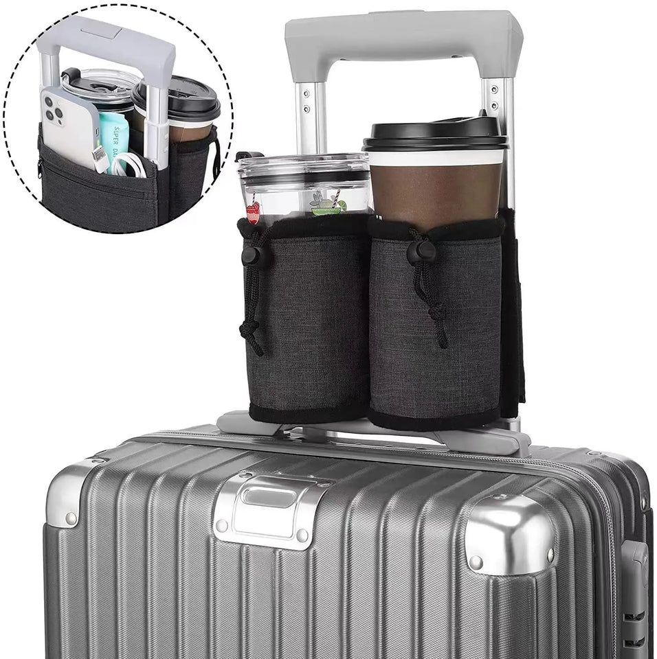 Luggage Cup Holder Travel Essentials Cup Holder Hands-Free Drink Holder with 2 Coffee Mugs Suitcase Drink Bag Travel Luggage Acc