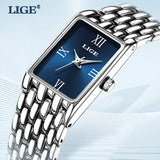 LIGE new 2025 women's watch quartz stainless steel strap women watches luxury casual waterproof retro fashion ladies watch reloj