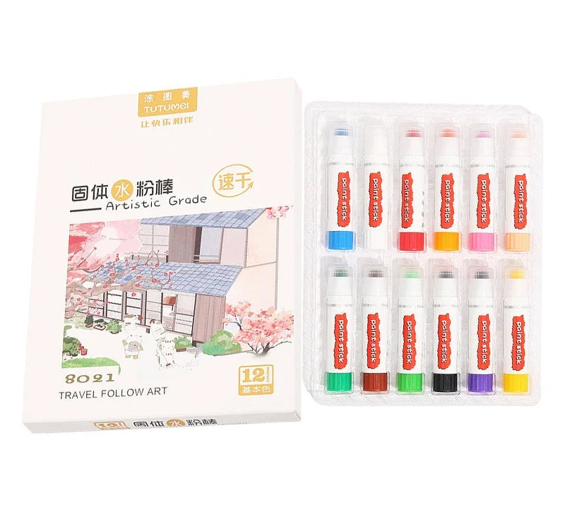 12/18/24 Colors Solid Quick-drying Gouache Stick Set for Children and Students To Draw Water-soluble Colorful Watercolor Pens