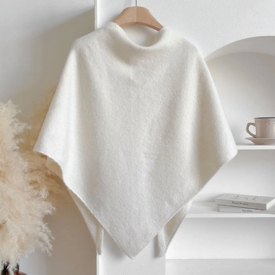 Fashion Solid Color Knitted Shawl Soft Neck Wrap Sweater Shawl Cape Winter Warm Thickened Wool Blended Shawl