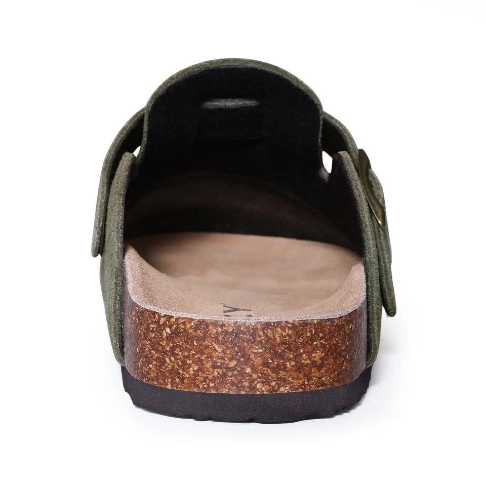 Gacimy Women Fashion Thick Sole Leather Clogs Slippers Classic Women's Mules Cork Clogs Slipper Outdoor Deep Heels Shoes Sandal