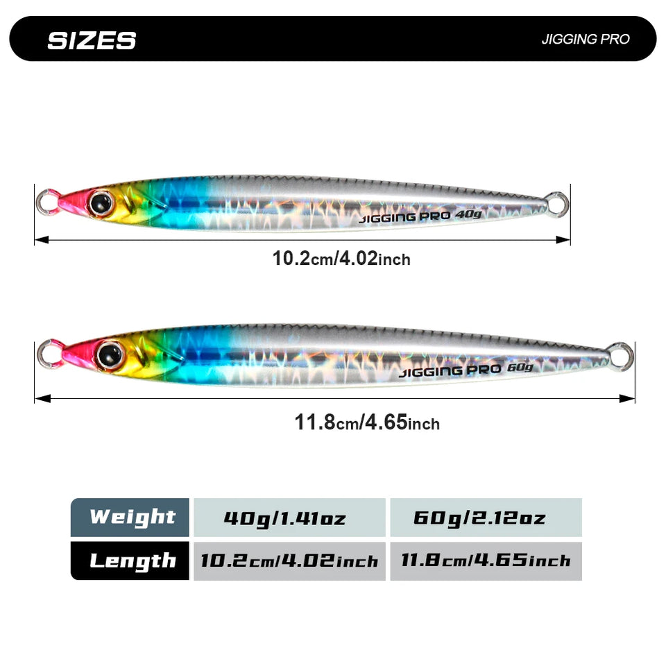 JIGGING PRO Slide Stick Metal Jig 40g 60g Shore Jigging Lure Long Casting Fast Sinking Fall Jigs For Sea Bass Mackerel Kingfish