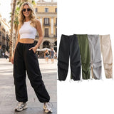 Willshela Women Fashion Parachute Cargo Pants Vintage Jogging Trousers High Elastic Waist Female Chic Lady Boot Cut