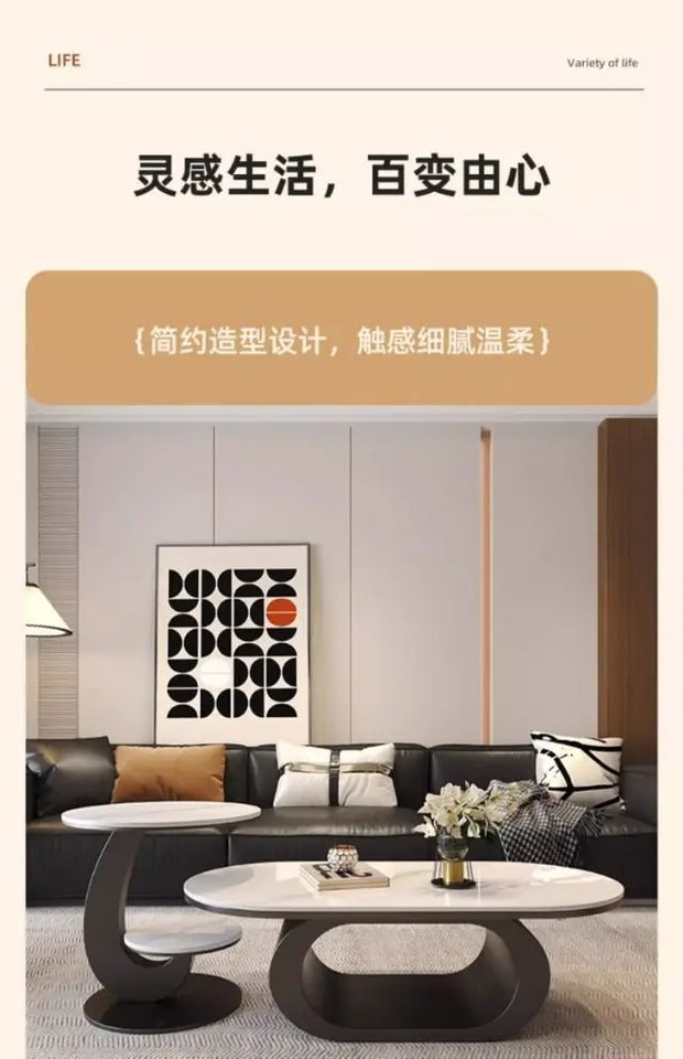 Italian minimalist new rock slab coffee table living room home simple modern high-end combination light luxury oval tea table