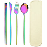 4pcs Stainless Steel Cutlery Set With Storage Box Black Gold Portable Cutlery Set For Home Kitchen Dining Household Tableware