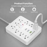 5-Foot  power strip Power Outlet with Surge Protector, 9 ac, 3 USB Ports, Extension Cord, Quick Charge, for Home and Office