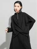 [EAM] Black Irregular Knot Sweatshirt New Stand Collar Long Sleeve Women Big Size Fashion Tide Spring Autumn 2026 1DJ1848