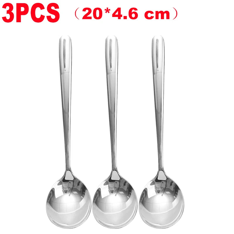 1/5PCS Round Head Soup Spoon Stainless Steel Long Handle Stirring Spoon Portable Dessert Coffee Scoop Home Kitchen Tableware