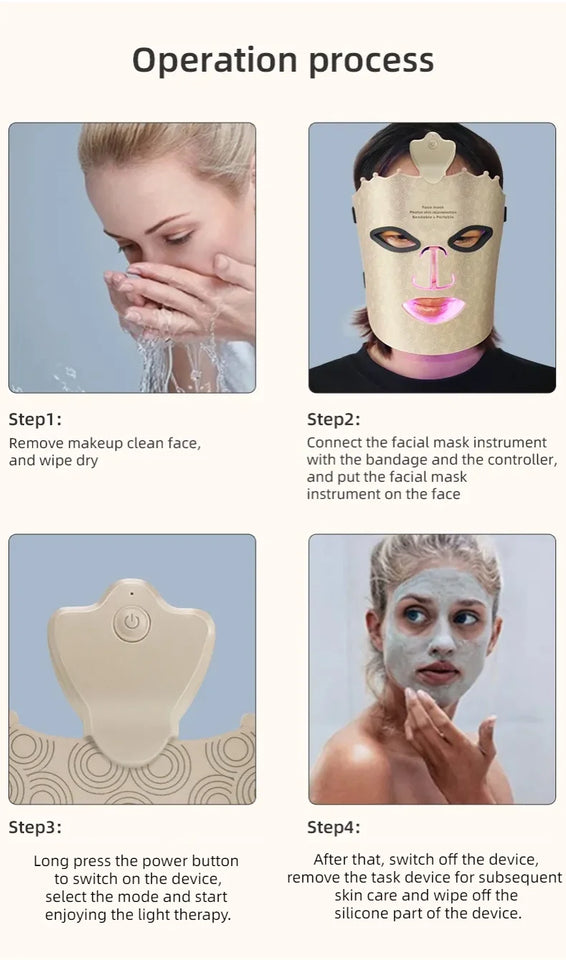 4 Colors Silicone LED Face Mask LED Red Light Photon Infrared Therapy Flexible Facial Mask Repair Skin Brighten Skin Tone