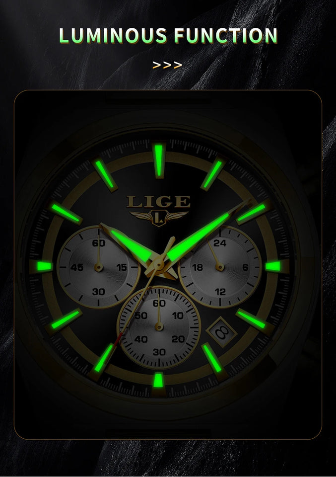 LIGE Top Luxury Man Quartz Watch Waterproof Luminous Date Chronograph Watches For Men Stainless Steel Fashion Men's Watch Reloj