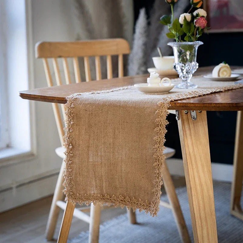 Natural Burlap Table Runner Farmhouse Jute Fabric Kitchen Coffee Tablecloths for Wedding Aisle Carpet Garden Outdoor Decorations