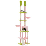 Cactus Cat Tree Floor to Ceiling Cat Tower 7 Tiers Cat Climbing Tree with Cozy Hammocks and Condos 5 Platforms Scratching Posts