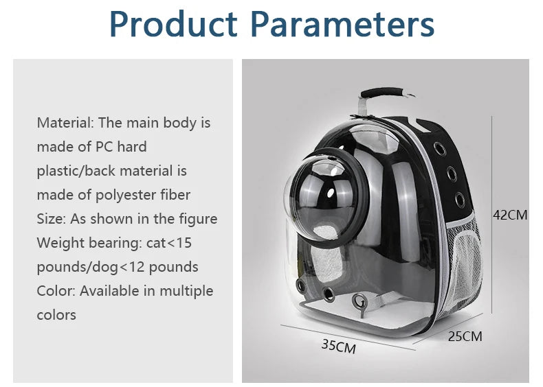 Transparent Cat Carrying Bags Space Breathable Pet Backpack Portable Puppy Pets Backpack Transport Carrier Space Capsule Dog Bag
