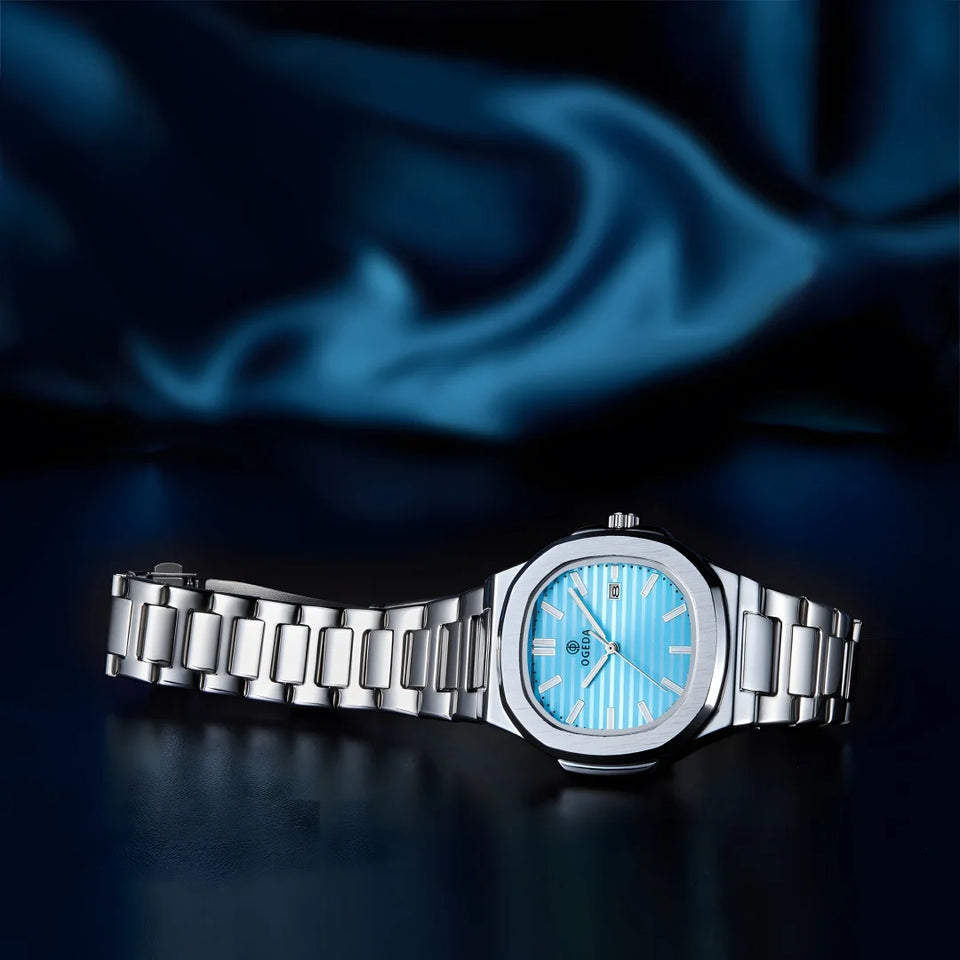 OGEDA 2024 new 40MM square men's quartz watch glass stainless steel waterproof 3Bar luminous C3 reloj hombre watches for men