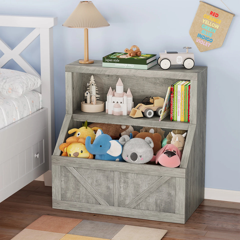 Kids Bookshelf Wooden Toy Storage Organizer with Cubby Toddler Bookcases for Playroom Children's Room Bedroom Nursery School