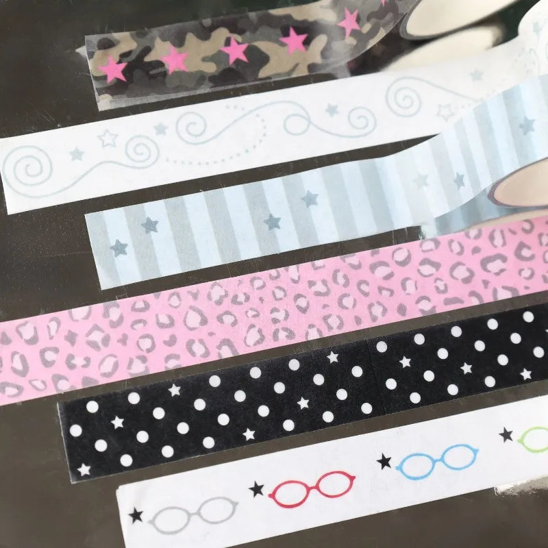 1.5cm x 3m Korean Sweet Cool Washi Tape Star Glasses Leopard Print Polka Dot DIY Journal Collage Decorative Tape Roll
