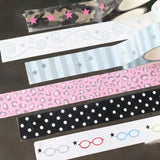 1.5cm x 3m Korean Sweet Cool Washi Tape Star Glasses Leopard Print Polka Dot DIY Journal Collage Decorative Tape Roll