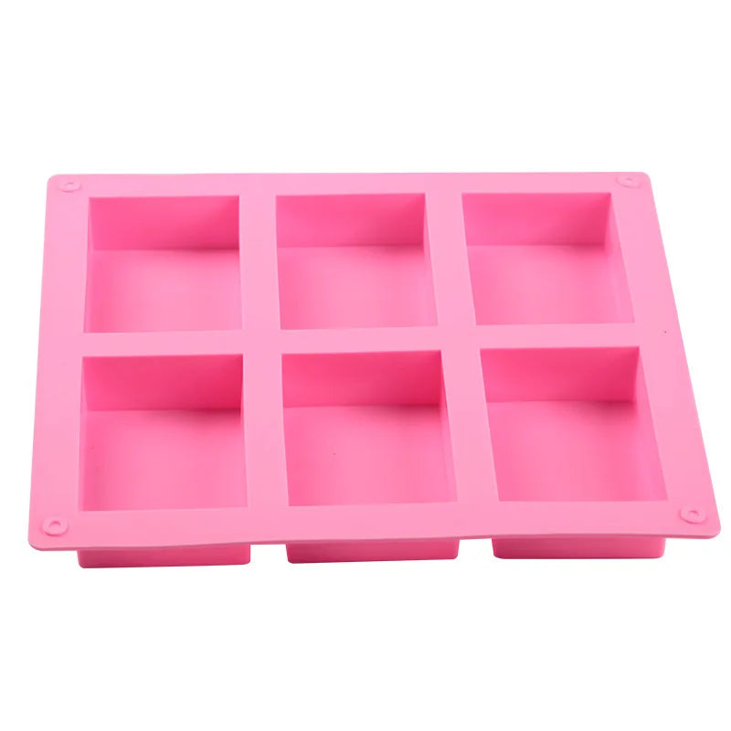 6 grid Handmade Soap Silicon Mold 6 types Floral Pattern Flat Bottom Essential oil Toilet Soap DIY Baking Cake Square Mold