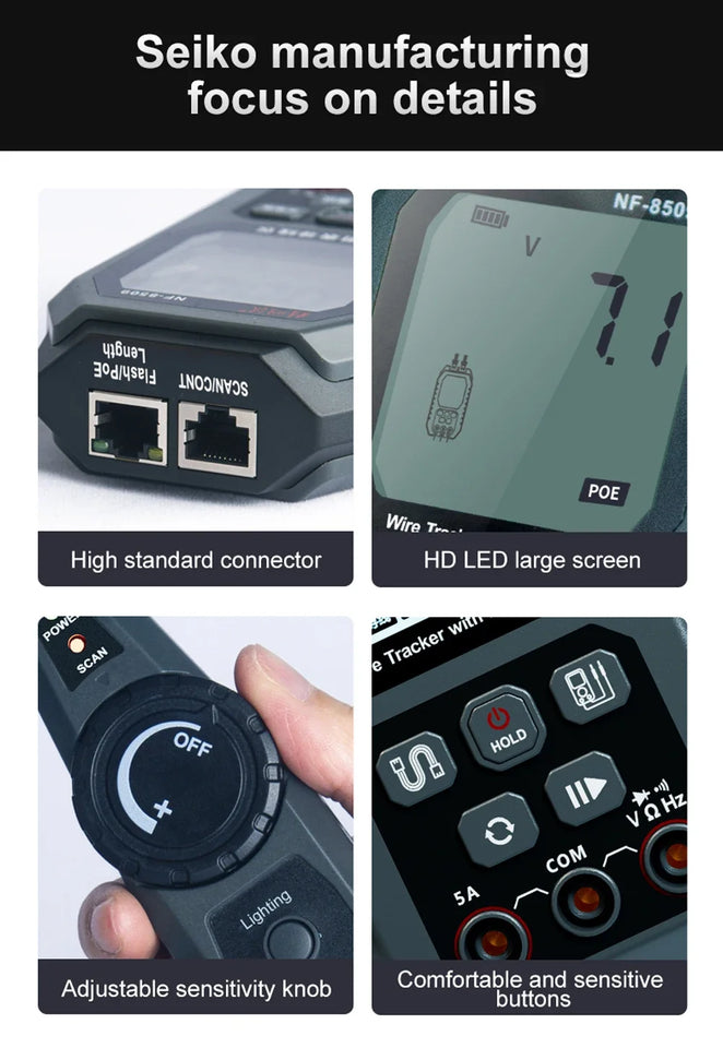 NOYAFA NF-8509 2 in 1 Network Cable Tester Detect Length Digital Multimeter Cable Tracker Cat5 Cat6 PoE Tester Continuity Test