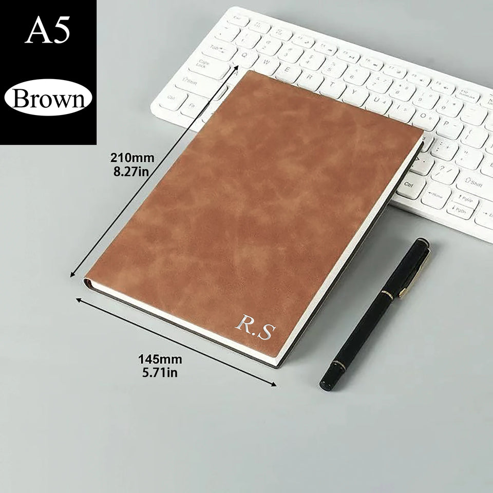 Personalized Custom NoteBook 3D Silvery Engraving Name Minimalist Notebook Faux Leather A5 Soft Cover with Bookmarks