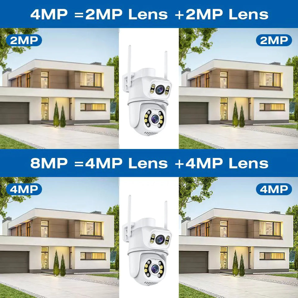 8MP 4K Dual Lens Wifi Camera Ai Auto Tracking Waterproof Security CCTV Video Surveillance Camera Police Light Alarm IP Camera