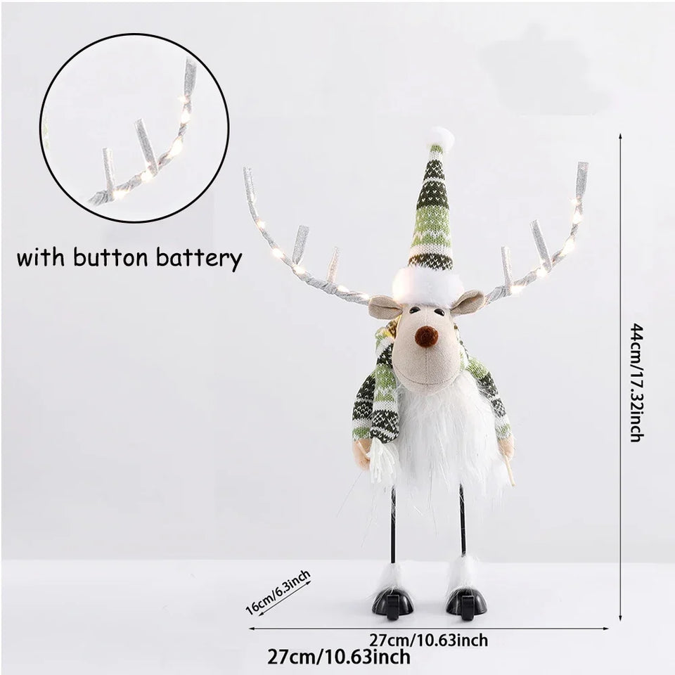 Christmas Large Standing Elk Plush Doll With LED  Lights Navidad Figurine Reindeer Ornaments For Xmas Kid Gift Home Decorations