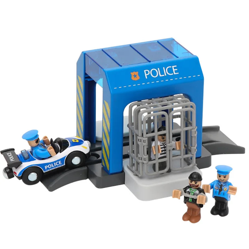 Set Police Thief Catching Building Block Suit Compatible With Wooden Train Track Plastic Police Station Children's Toys Gifts