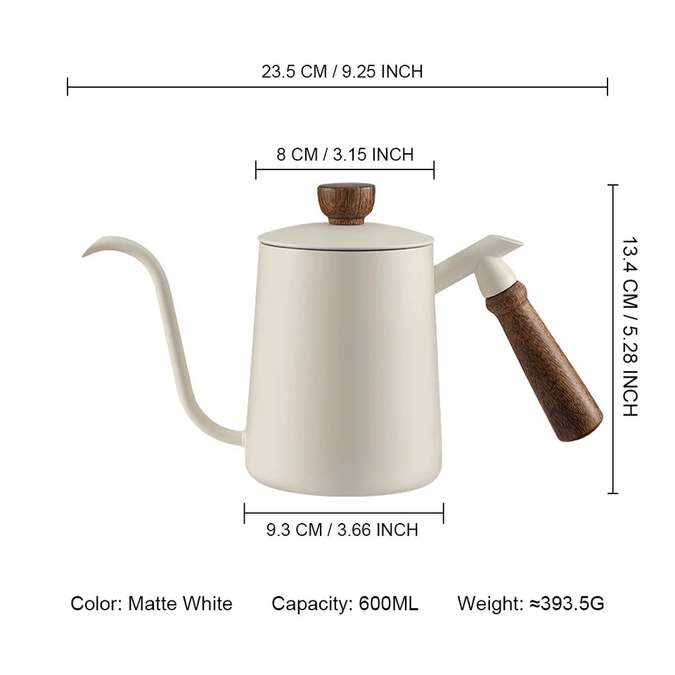 Stainless Steel Coffee Gooseneck Kettle 600ML Pour Over Coffee Pot with Precision Spout for Hand Brewing