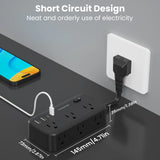 black-power strip surge protector with 6 AC Outlets,2 USB & 2 USB-C Fast Charging Ports,10 in 1,45°tilt plug,Advanced Protection