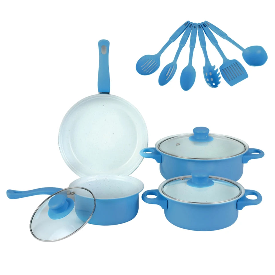 12-Piece Non-Stick Cookware Set Cooking Pot with Lid Milk Pot Maifan Stone Frying Pan Cooking Pot Set for All Hob