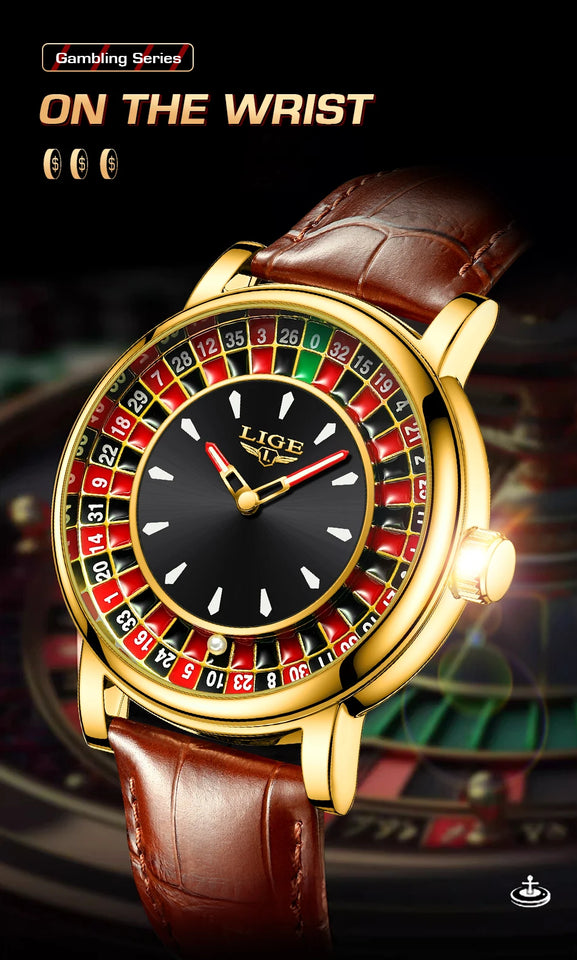 LIGE Creative Luxury Mens Watches Roulette Game Dial Fashion Mens Watch Waterproof Luminous Quartz Wristwatches Rolling Ball