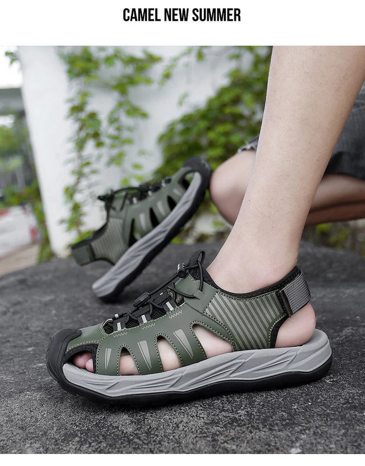 Summer Men's Sandals Beach Shoes Handmade Breathable Design Wading Casual Beach Shoes Lightweight Soft Bottom Outdoor Sandals