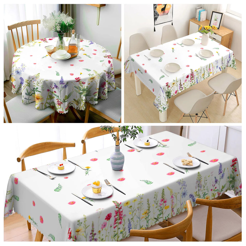 1 Piece, Floral Print Tablecloth + 4 Self-Adhesive Stickers, Embossed Edges, Suitable for Home Kitchen, Living Room Dining Table, Balcony Coffee Table, Holiday Party Tabletop Decoration Tablecloth, Outdoor Picnic Courtyard De